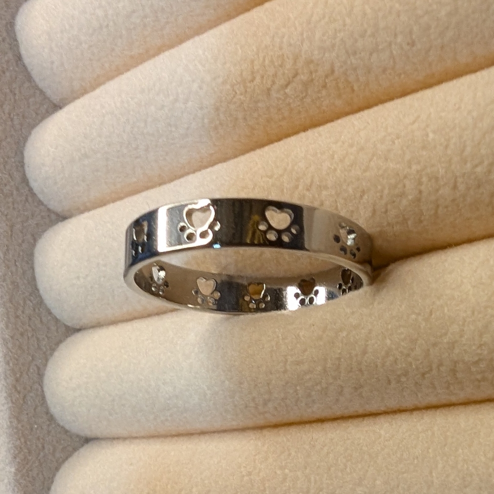 Silver Heart and Paw Print Ring
